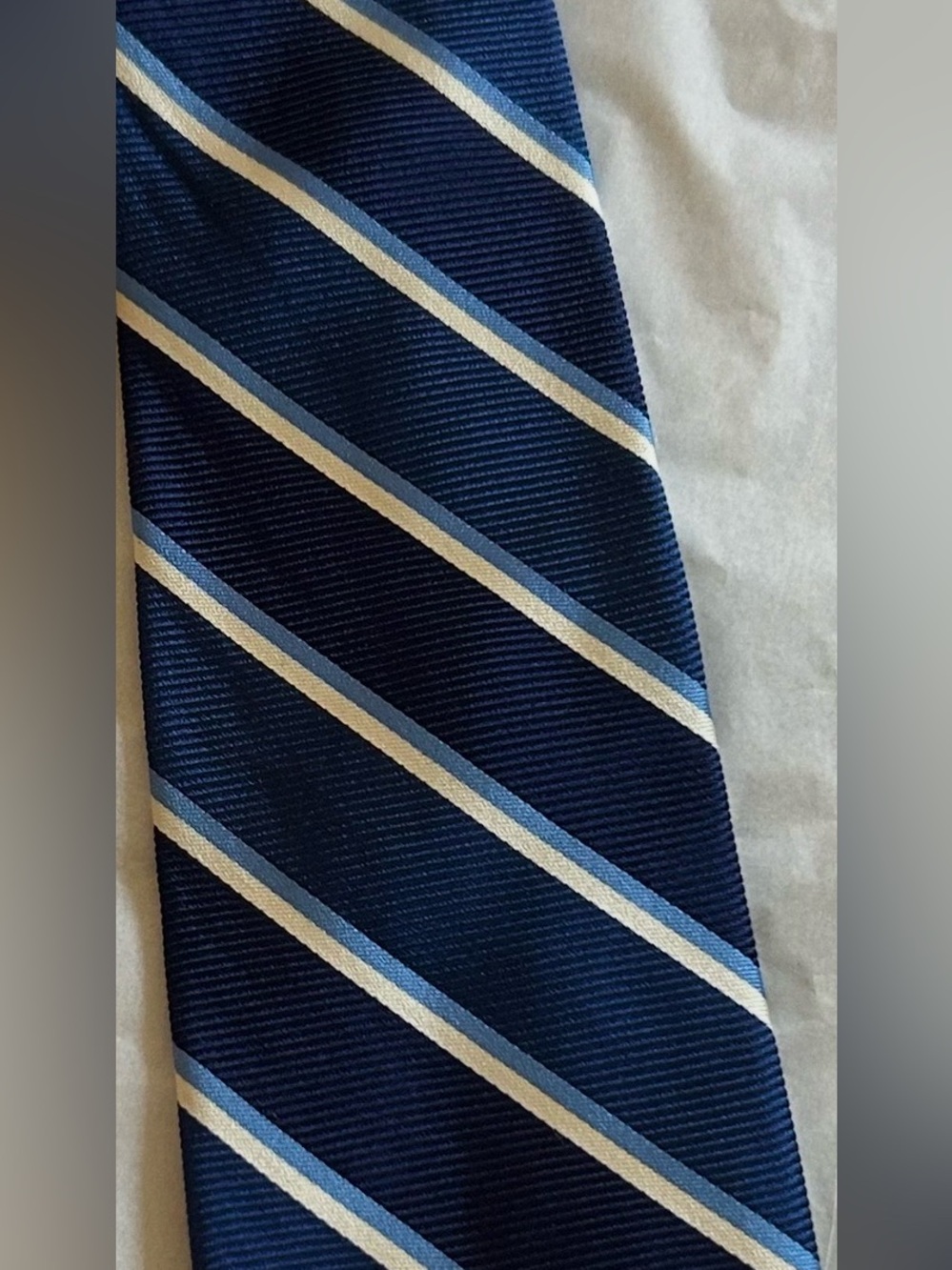 Brooks Brothers Navy Tie with Light Blue and Cream Diagonal Stripes Pure Silk